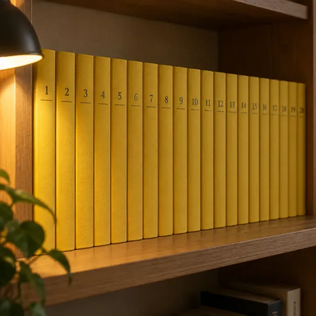 Nummerierte Bände der maritimen gelben Buchreihe im Regal