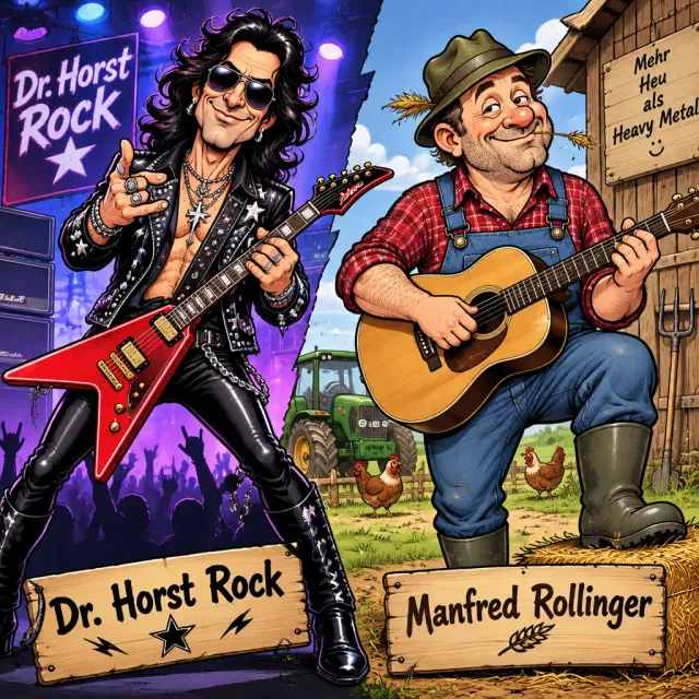 Karikatur der Kontrastfiguren Dr. Horst Rock und Manfred Rollinger